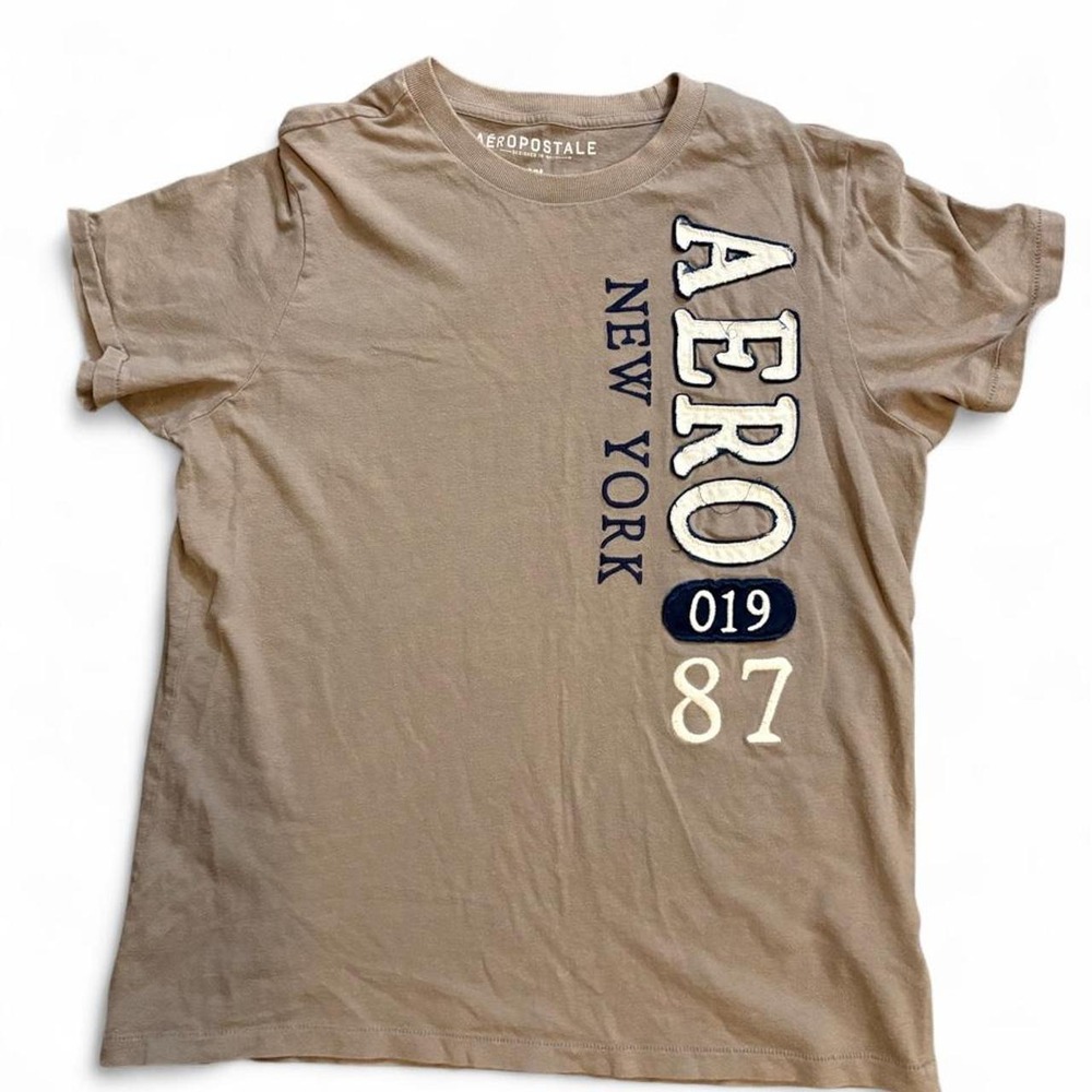 Aeropostale Aero New York 87 Applique Graphic T Shirt Mens M Beige Preppy